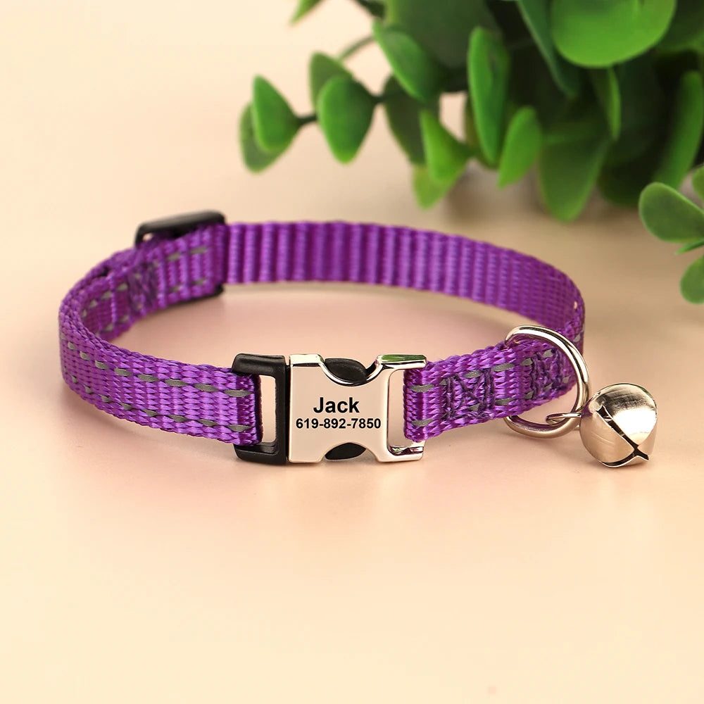 Personalized Engraved Cat Collar — Anti-Lost Name Tag for Cats & Small Dogs