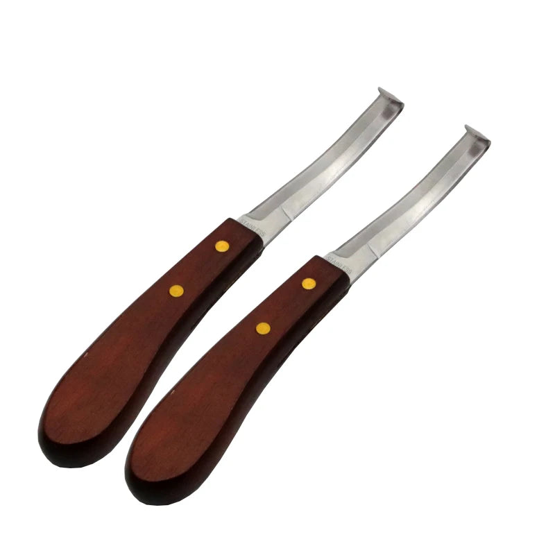 2 Pcs Horse Loop Hoof Knife Trimmer Blade Sheep Cattle Hoof Knife Double Edged Shears Cutter Wooden Handle Stainless Steel