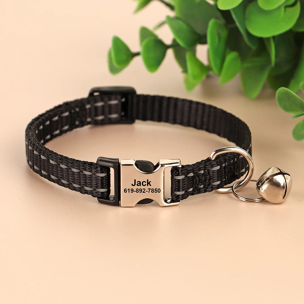 Personalized Engraved Cat Collar — Anti-Lost Name Tag for Cats & Small Dogs