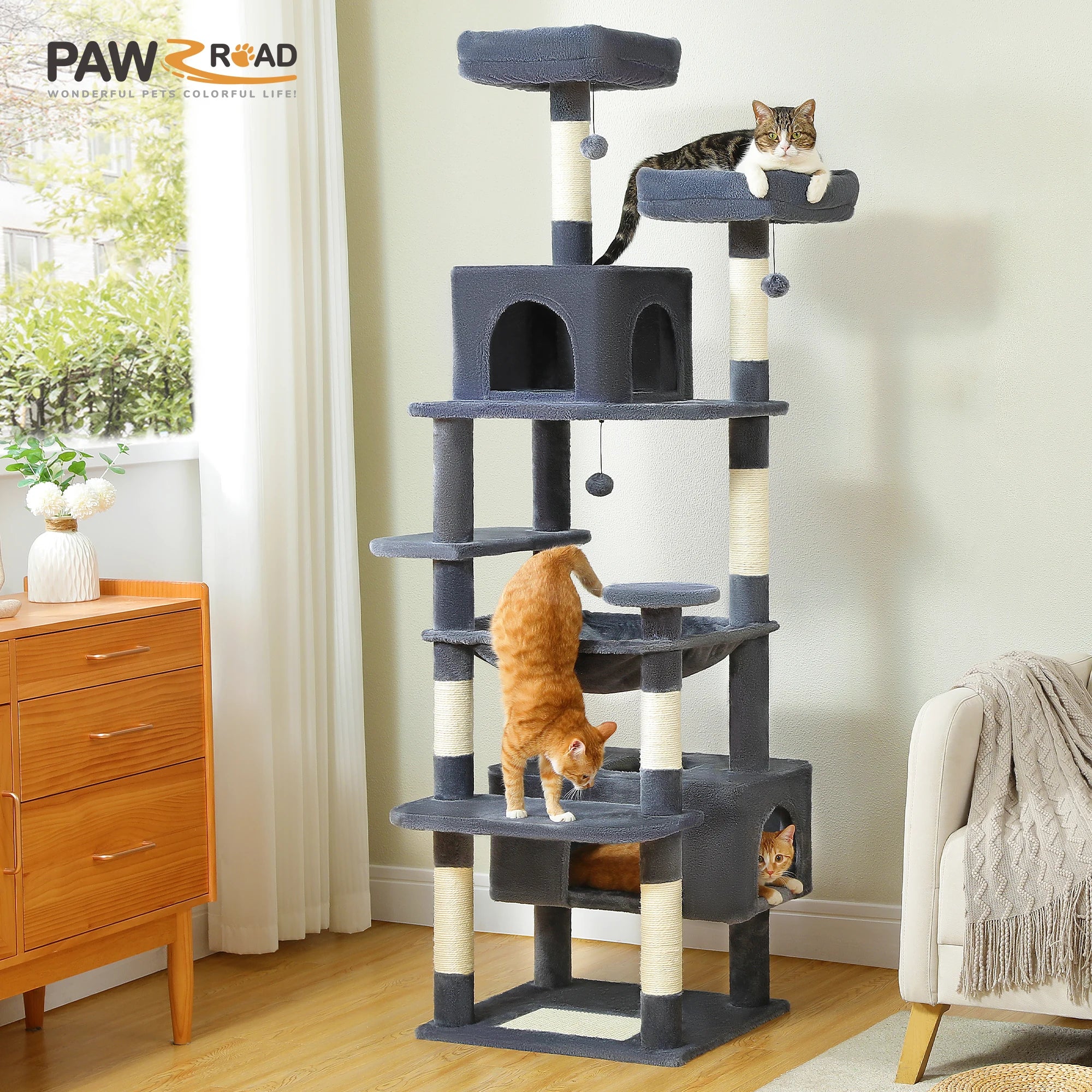 Large Cat Tree & Tower for Indoor Cats — Scratching Posts, Hammock & Perches