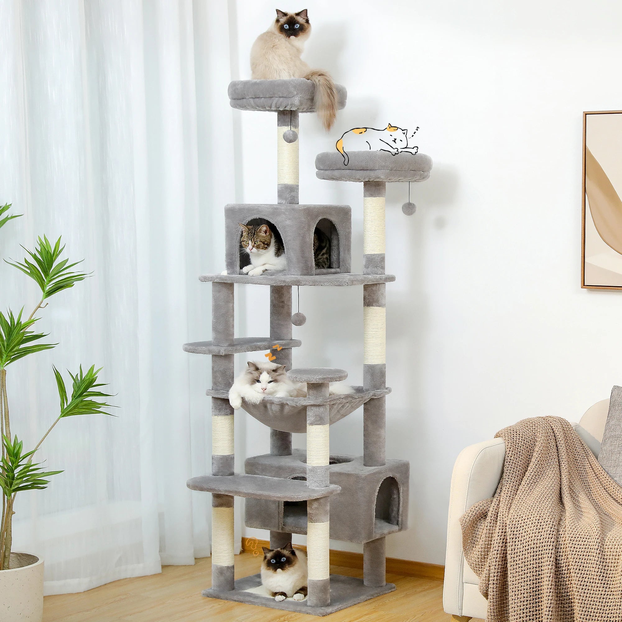 Large Cat Tree & Tower for Indoor Cats — Scratching Posts, Hammock & Perches