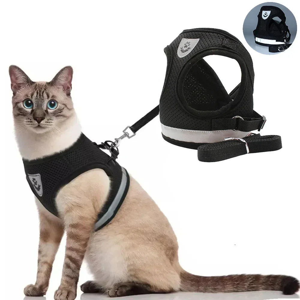 Cat Harness & Leash Set — Reflective, Escape-Proof Mesh Vest for Cats & Small Dogs