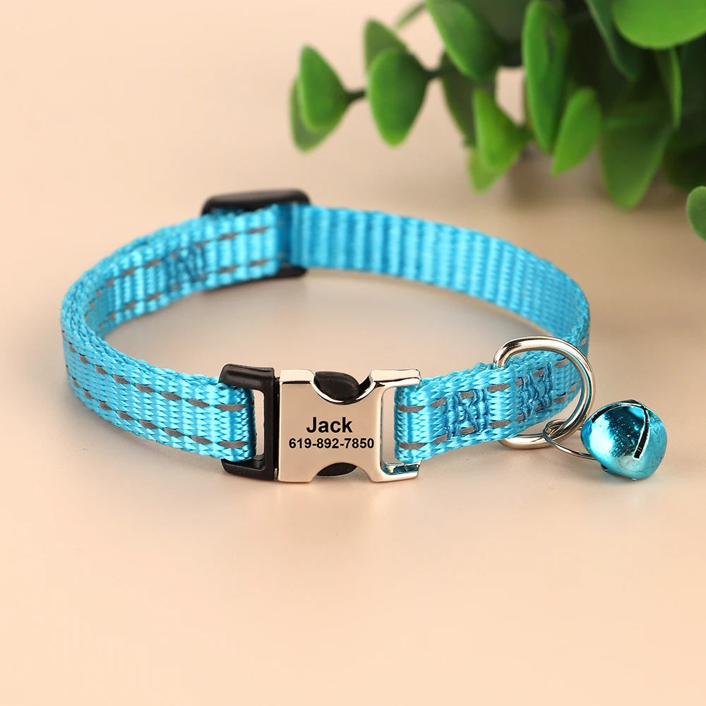 Personalized Engraved Cat Collar — Anti-Lost Name Tag for Cats & Small Dogs