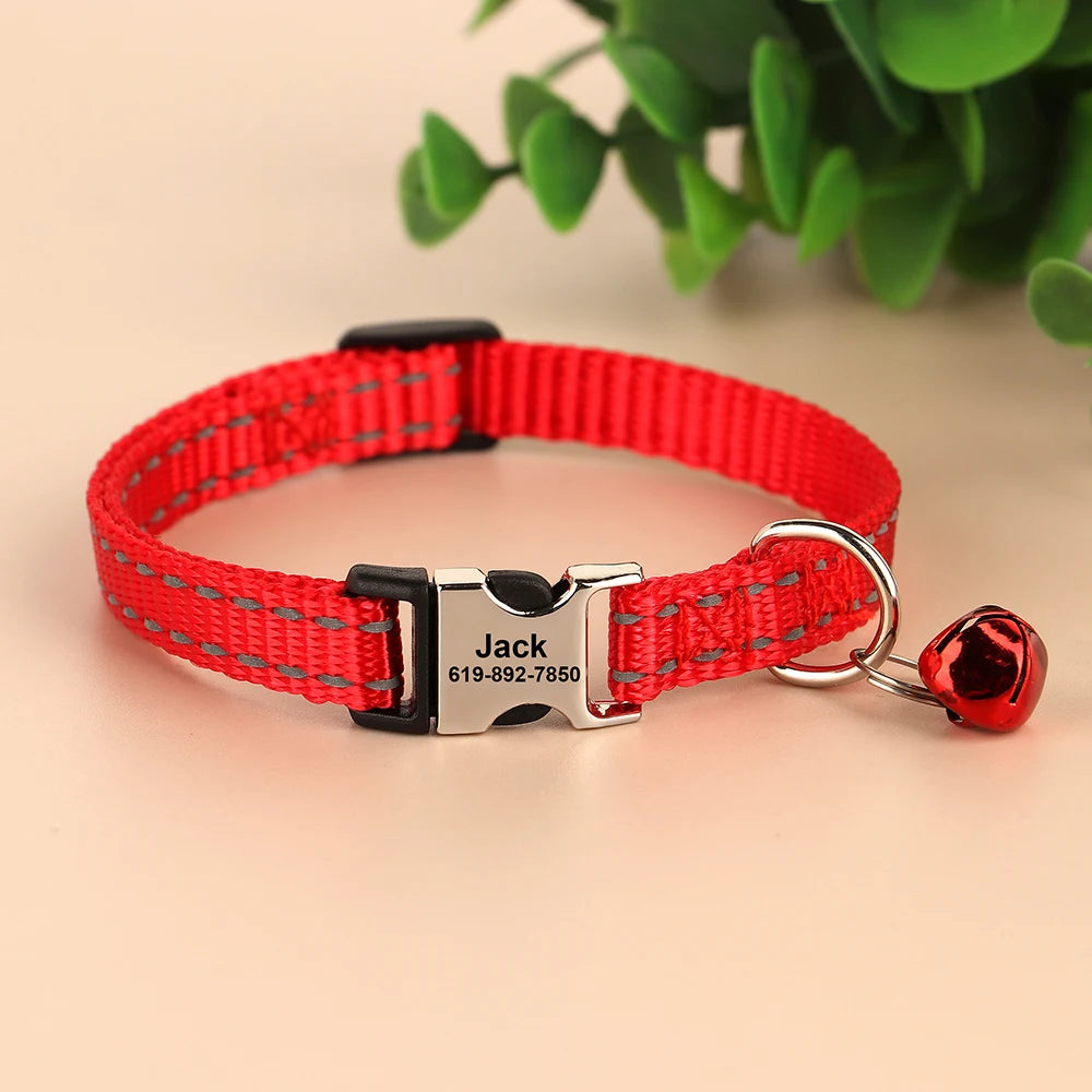 Personalized Engraved Cat Collar — Anti-Lost Name Tag for Cats & Small Dogs