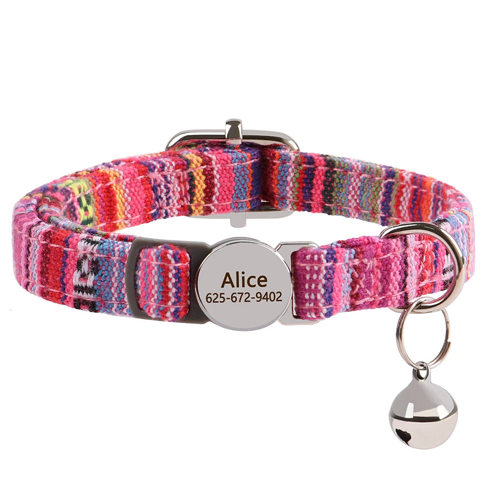 Personalized Engraved Cat Collar — Anti-Lost Name Tag for Cats & Small Dogs