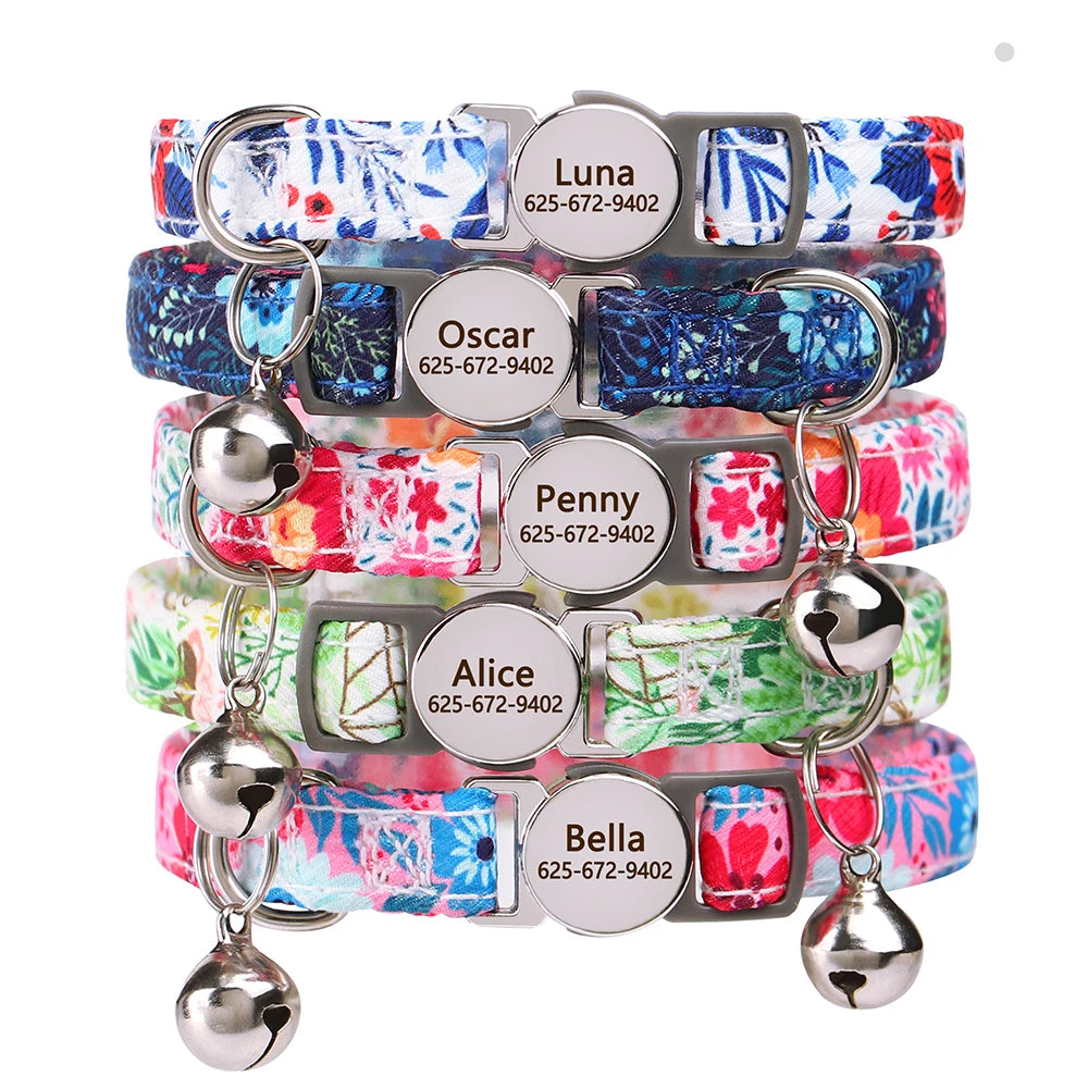 Personalized Engraved Cat Collar — Anti-Lost Name Tag for Cats & Small Dogs