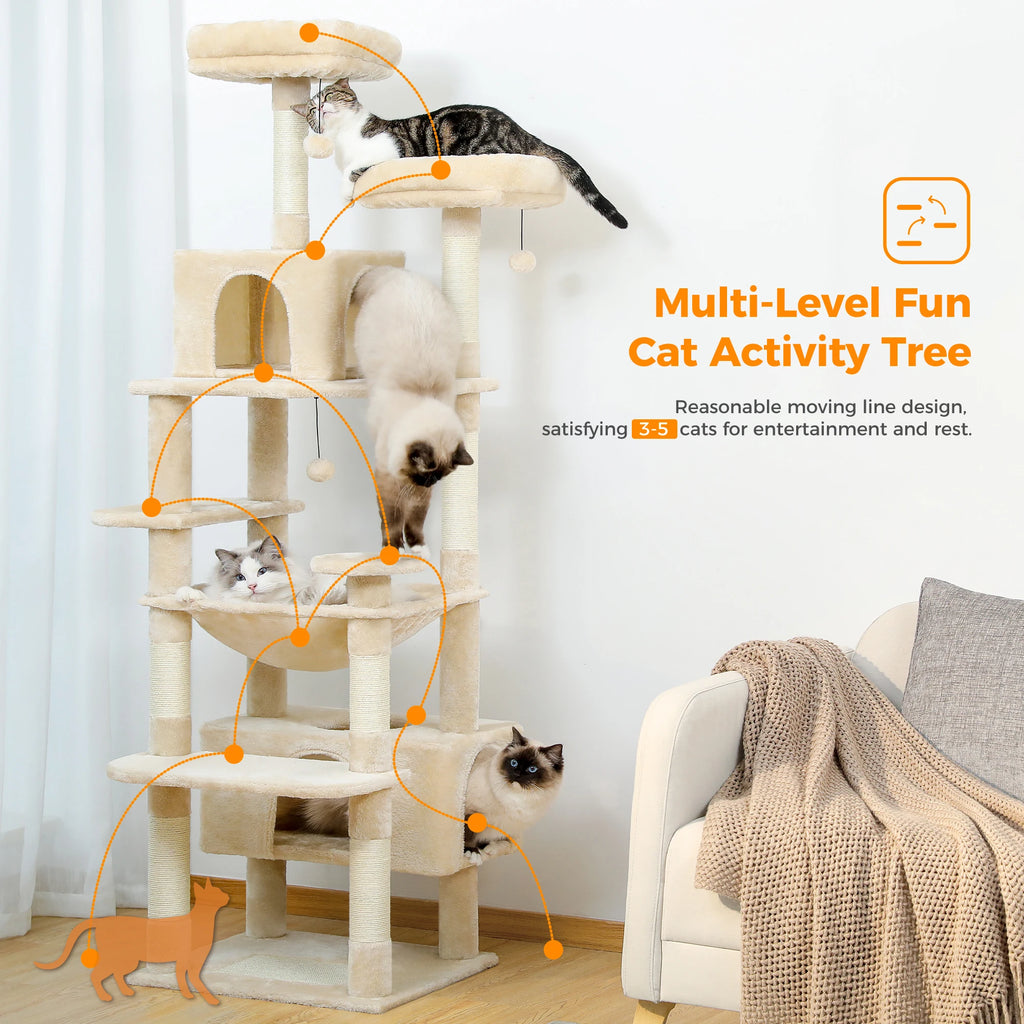 Large Cat Tree & Tower for Indoor Cats — Scratching Posts, Hammock & Perches