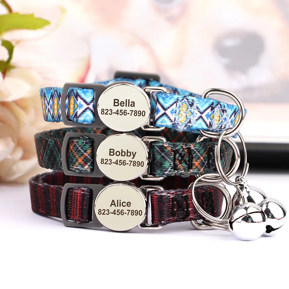 Personalized Engraved Cat Collar — Anti-Lost Name Tag for Cats & Small Dogs