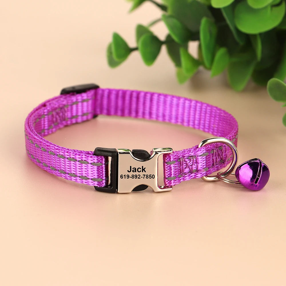 Personalized Engraved Cat Collar — Anti-Lost Name Tag for Cats & Small Dogs