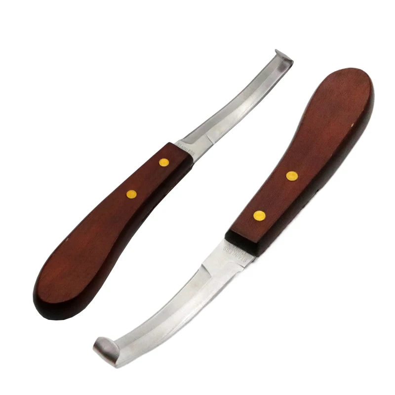 2 Pcs Horse Loop Hoof Knife Trimmer Blade Sheep Cattle Hoof Knife Double Edged Shears Cutter Wooden Handle Stainless Steel