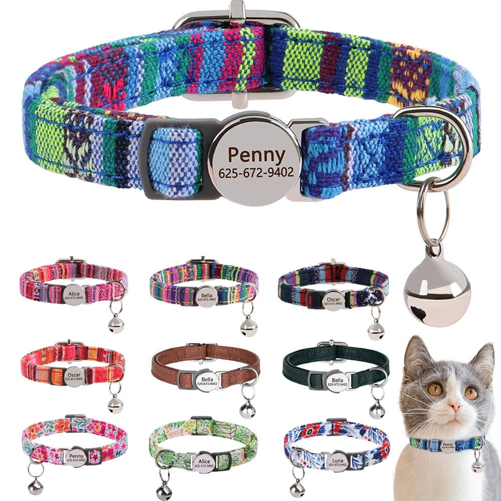 Personalized Engraved Cat Collar — Anti-Lost Name Tag for Cats & Small Dogs